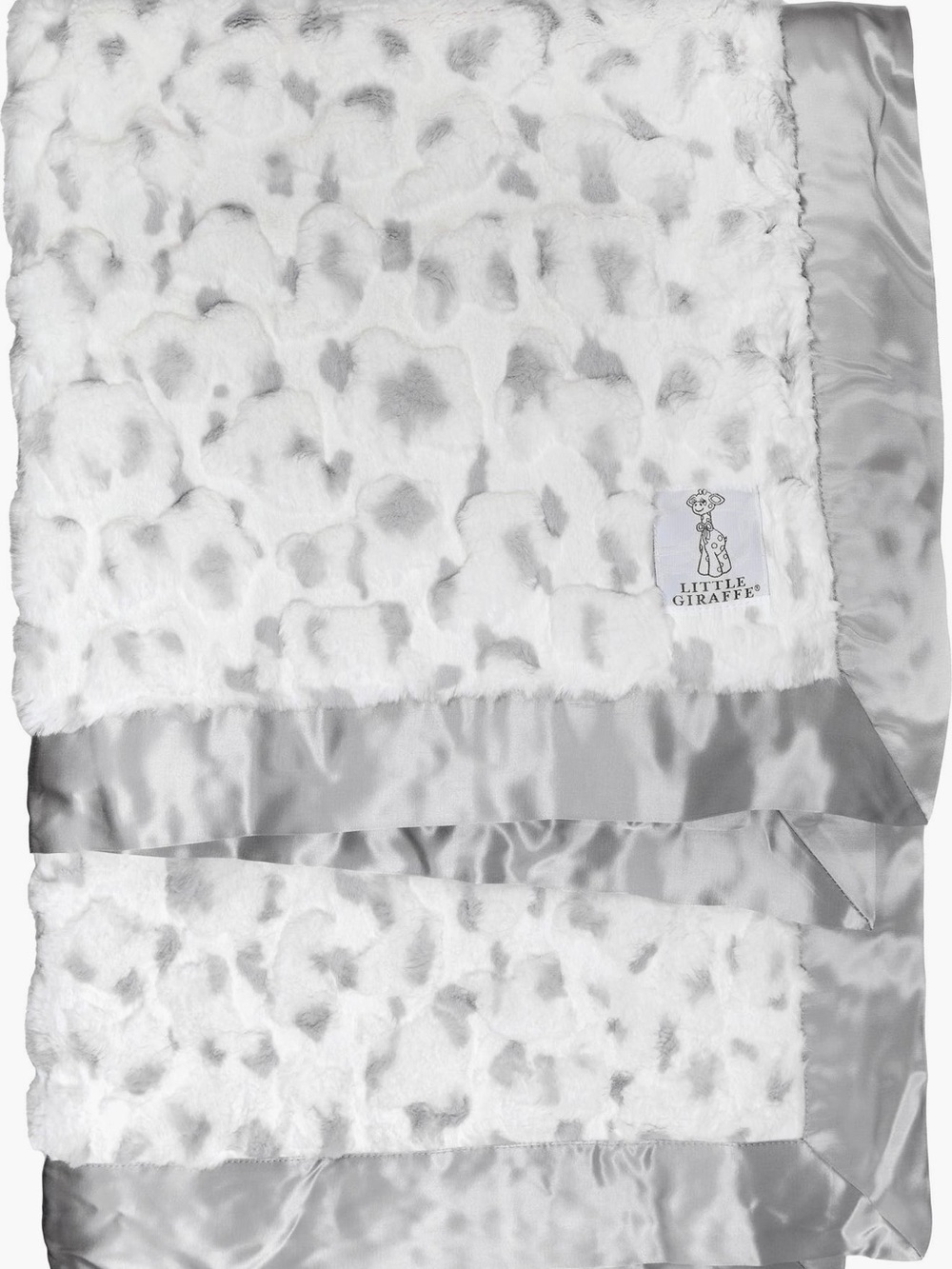 Little Giraffe White and Silver Plush Baby Throw
